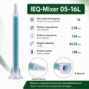 Mixing nozzle, static mixer, mixer for 50 ml cartridges, 1:1, 2:1, green