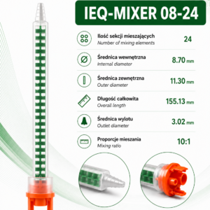 Mixing nozzle, mixer, 2K adhesive mixer, mixing ratios 4:1 and 10:1, for 250 ml and 490 ml cartridges, QUADRO 8-24 type